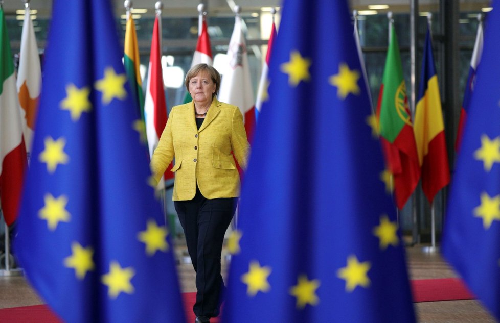 Německá Kancléřka Angela Merkelová na jednání Evropské rady v Bruselu. Před týdnem telefonovala Andreji Babišovi
