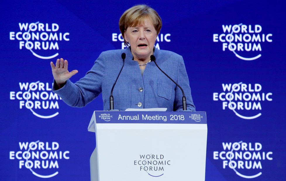 Německá kancléřka Angela Merkelová na Světovém ekonomickém fóru v Davosu.