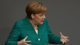 Kancléřka Merkelová při projevu v Budestagu 28. 6. 2018
