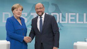 Angela Merkelová a Martin Schulz v předvolební televizní debatě