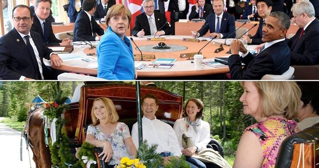 Když Angela jedná s prezidenty, "pan Merkel" musí bavit první dámy