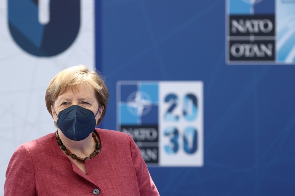 Německá kancléřka Angela Merkelová na summitu NATO v Bruselu (14. 6. 2021)