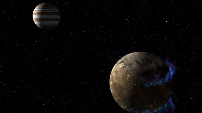 Měsíc Jupiteru Ganymede má jádro z tekutého železa, které vytváří magnetické pole. To je integrováno uvnitř magnetického pole Jupiteru a díky tomuto magnetismu jsou nad polárními oblastmi Ganymedea vidět záře, které se kvůli rotaci Jupiteru chvějí. Podle měření vědců však proti vlivu magnetického pole největší planety sluneční soustavy působí elektricky vodivý slaný oceán, který chvění záře výrazně zmenšuje.
