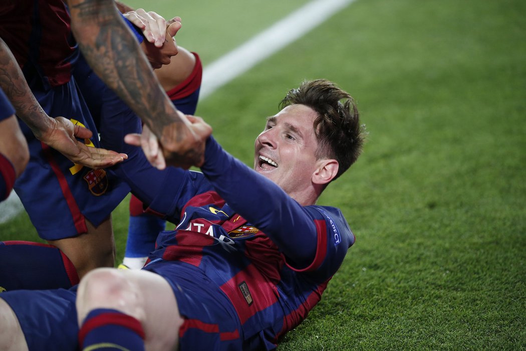 Radost Lionela Messi po dvou vstřelených gólech do sítě Bayernu Mnichov