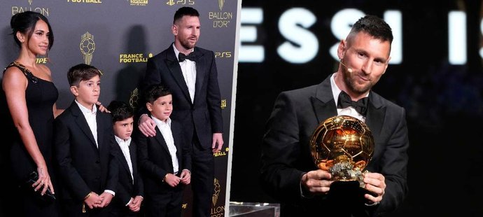 Lionel Messi se svou rodinou na předávání Zlatého míče