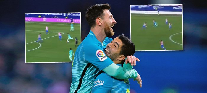 Fotbalisté Barcelony Lionel Messi a Luis Suárez dali proti Atlétiku parádní góly