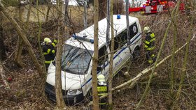 Městští strážníci skončili se svým vozem po honičce ve stromě