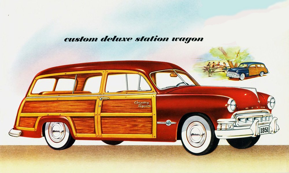 Třídveřové kombi Meteor Custom DeLuxe Country Squire z roku 1951 s dřevěnými boky a zádí.