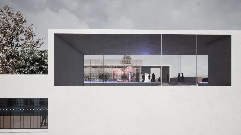 Vizualizace vítězného návrhu Petr Stolín Architekt - pavilonová architektura vstupních portálů