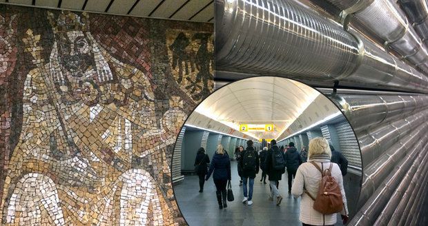 V metru na Karlově náměstí najdete mozaiku vyobrazující dobu Karla IV. i skleněné válečky, které měly stanici „zlehčit“.