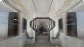Vizualizace interiéru jedoucí soupravy metra na trase D