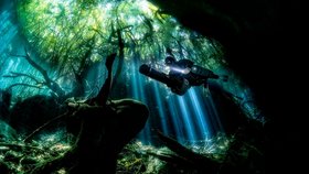 Snímky jako z jiného světa: Fotograf zachytil podmořské jeskyně na Yucatánu.