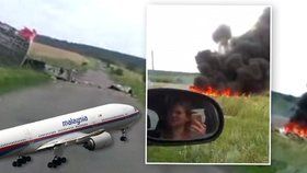 Trosky letu MH17 krátce po zřícení. Z nebe prý „pršela“ těla cestujících.