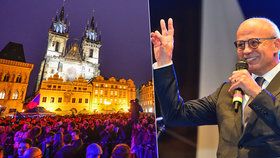 Michal Horáček zdraví zaplněné Staroměstské náměstí. Jak se mu průběh akce zamlouval?