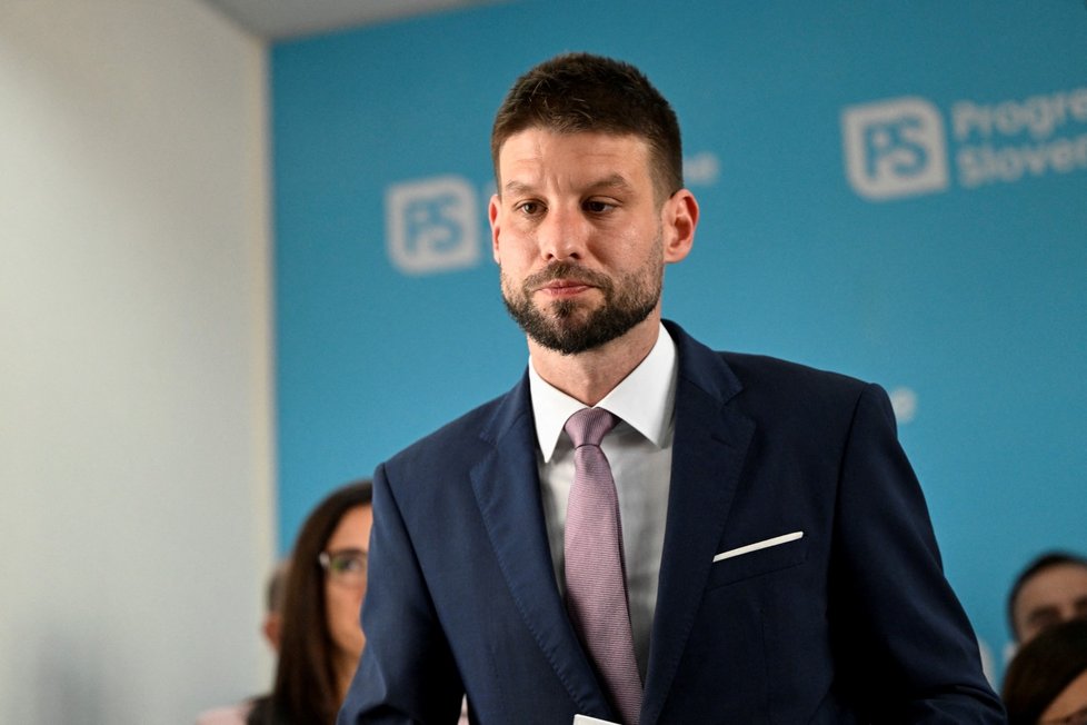Slovenské volby: Šéf hnutí Progresivní Slovensko Michal Šimečka na tiskové konferenci (1. 10. 2023)