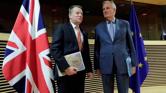 Britský vyjednavač David Frost a unijní vyjednavač Michel Barnier v Bruselu.