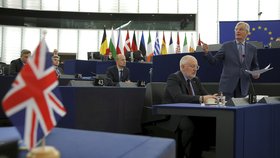 Hlavní vyjednavač EU pro brexit Michel Barnier ve Štrasburku v europarlamentu