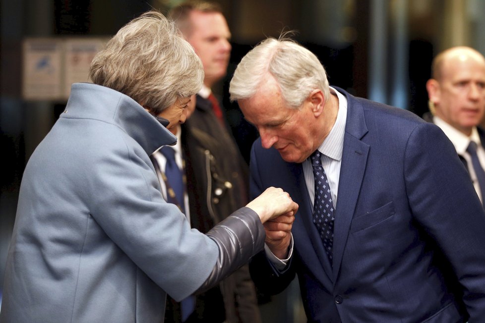 Hlavní vyjednavač EU pro brexit Michel Barnier s britskou premiérkou Mayovou