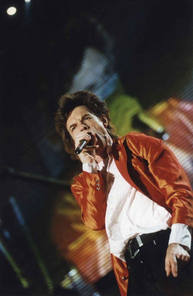 Mick Jagger na koncertě Rolling Stones v Praze, 1990