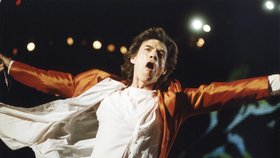 Mick Jagger na koncertě Rolling Stones v Praze, 1990