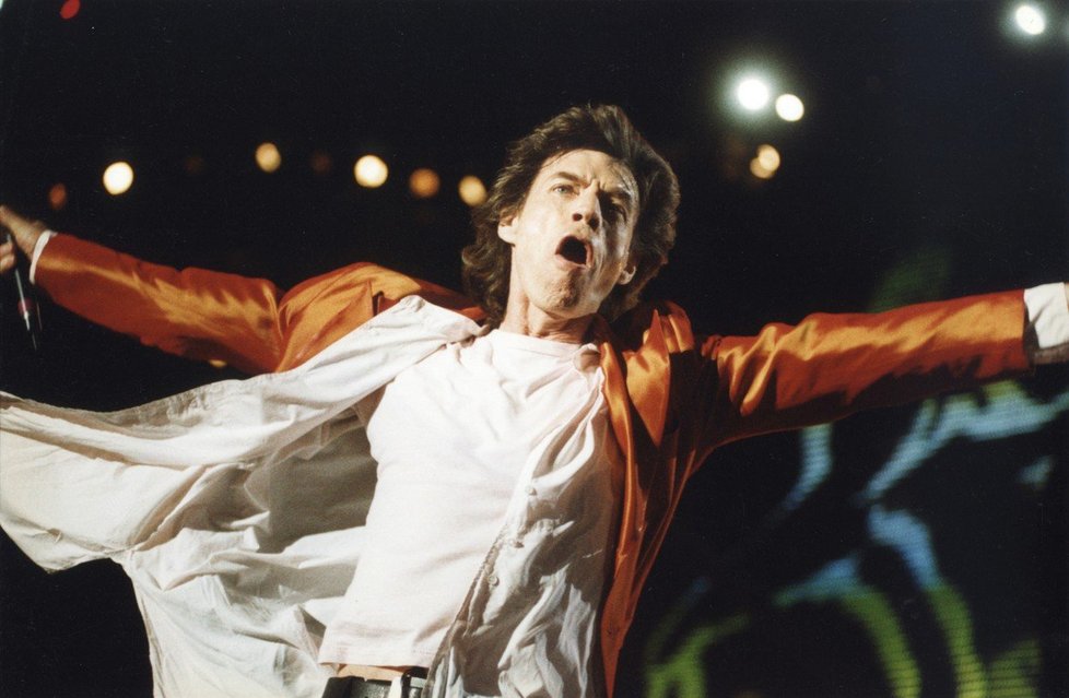 Mick Jagger na koncertě Rolling Stones v Praze, 1990