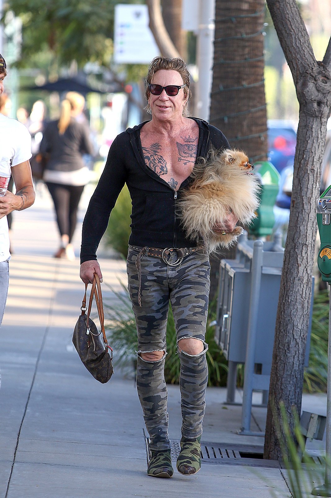 Vymóděný Mickey Rourke se svým miláčkem.