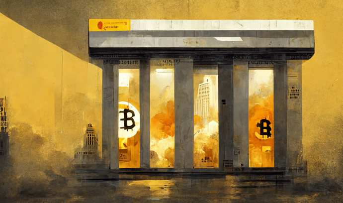 Jak si umělá inteligence představuje restrikce bitcoinu ze strany bank.