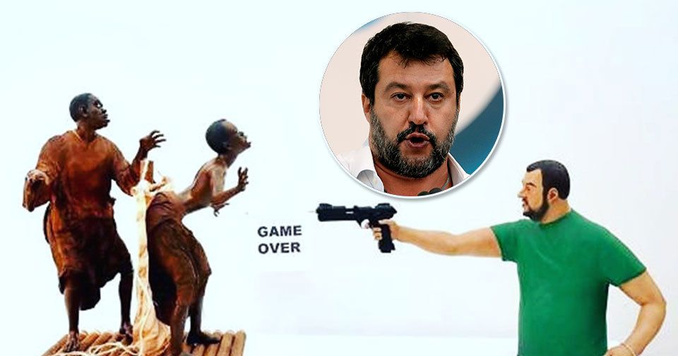 Salviniho pobouřila jeho „podobizna“, jak střílí migranty.