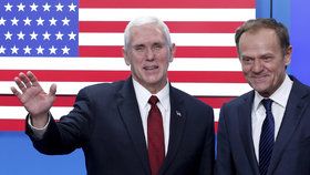 Americký viceprezident Mike Pence na setkání s předsedou Evropské rady Donaldem Tuskem