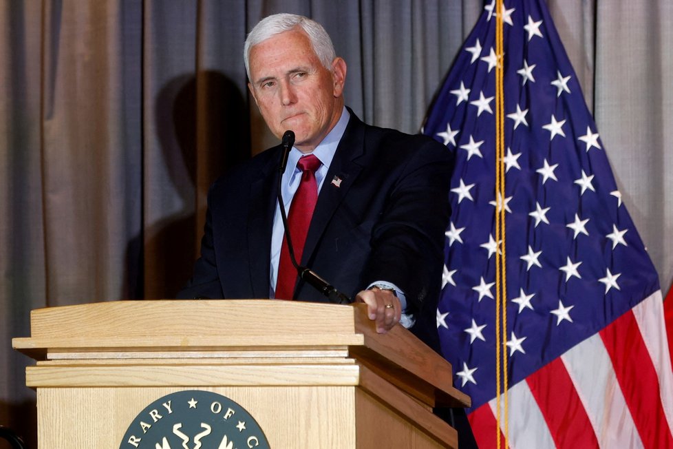 Trumpův viceprezident Mike Pence v Knihovně Kongresu (16. 2. 2023).