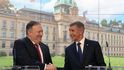 Americký ministr zahraničí Mike Pompeo a premiér Andrej Babiš (ANO) na tiskové konferenci ve Strakově akademii (12.8.2020)