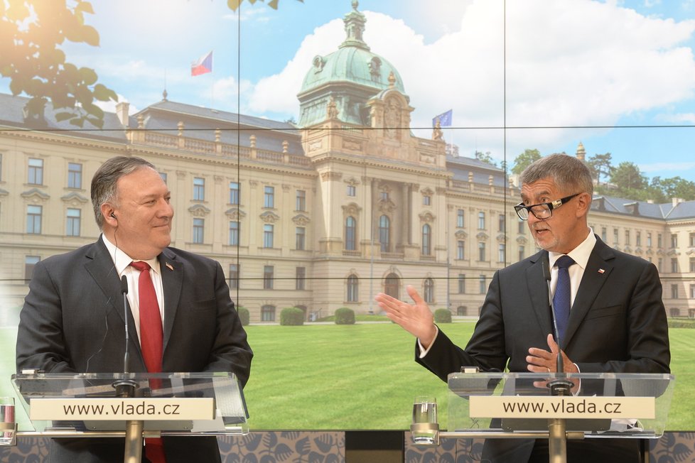 Tisková konference amerického ministra zahraničí Mikea Pompea a premiéra Andreje Babiše (ANO) (12.8.2020)