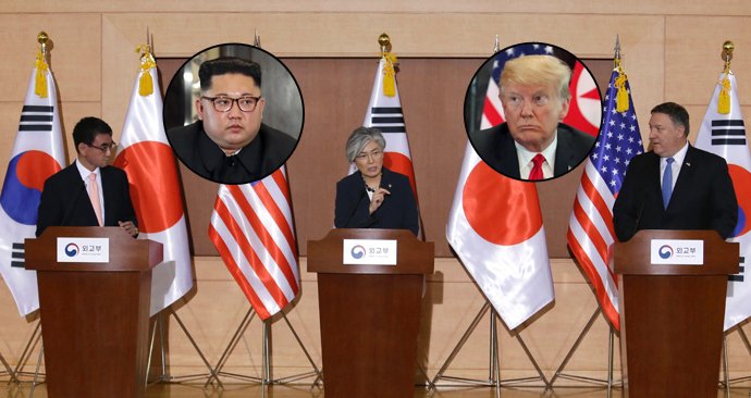 Americký ministr zahraničí Mike Pompeo s jihokorejskou ministryní zahraničí Kang Kjong-wha a japonským ministrem zahraničí Taróem Kónem v Soulu probírali závěry americko-severokorejského summitu.