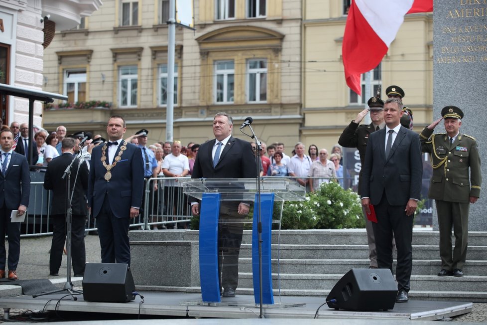 Americký ministr zahraničí Mike Pompeo a jeho český protějšek Tomáš Petříček v Plzni.