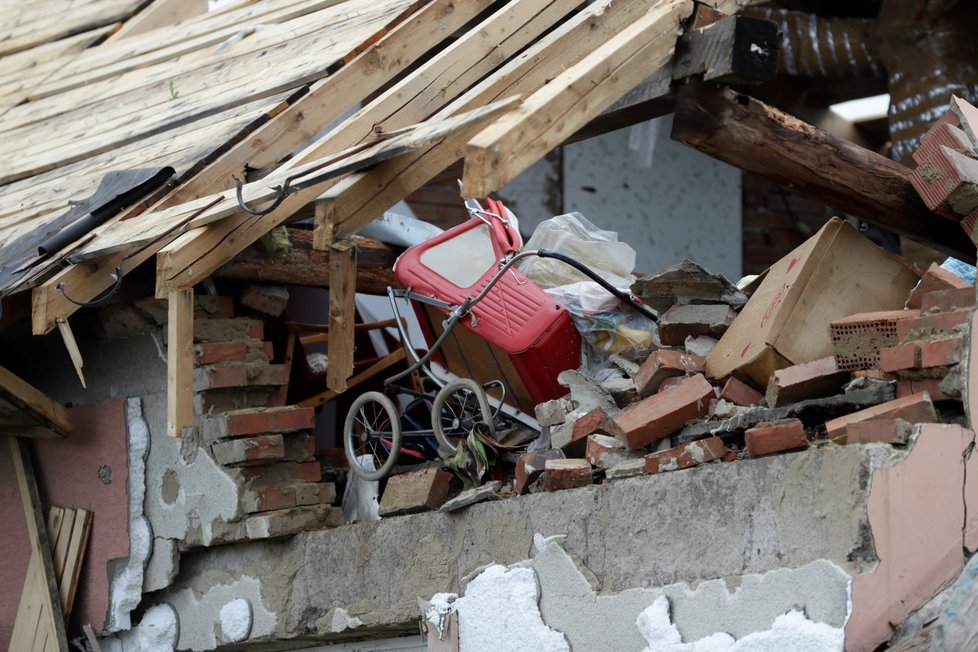 Zdevastované Mikulčice Ves po tornádu (25.06.2021)