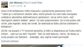 Poslanec Ján Márosz ve večerních hodinách v jedné bratislavské turecké restauraci vyfotil Milana Mazurka, jak si po vášnivém proslovu o Islámu objednává kebab.