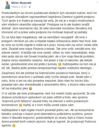 Poslanec Mazurek se kritice bránil a poslanci Mároszovi se vysmál.