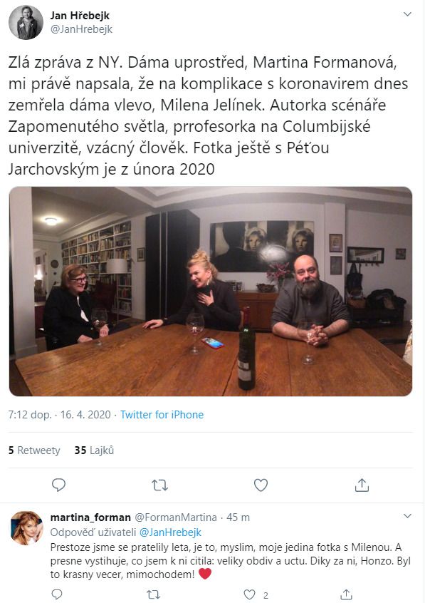 Zemřela scenáristka Milena Jelinek.