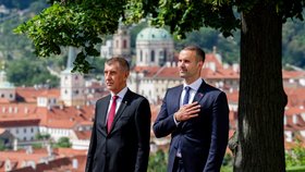 Setkání premiéra Andreje Babiše (vlevo) s černohorským premiérem Milojkem Spajićem (24. 7. 2026).