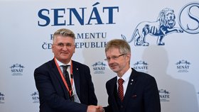 Šéf Senátu Miloš Vystrčil a Agron Gjekmarkaj z Albánie (24.4.2023)
