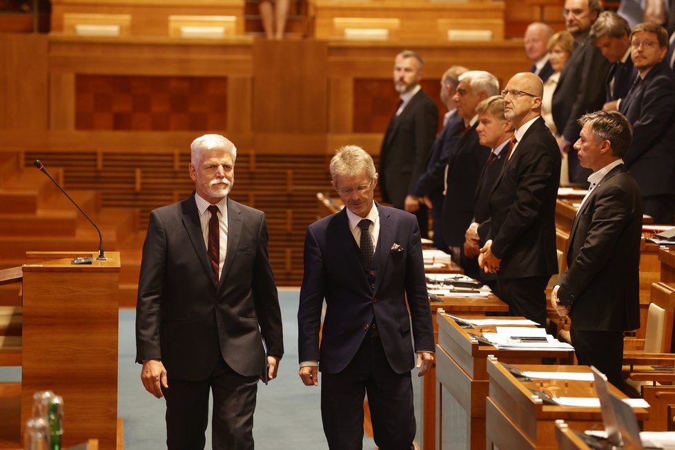 Prezident Petr Pavel s předsedou Senátu Milošem Vystrčilem (ODS) (2. 8. 2023)