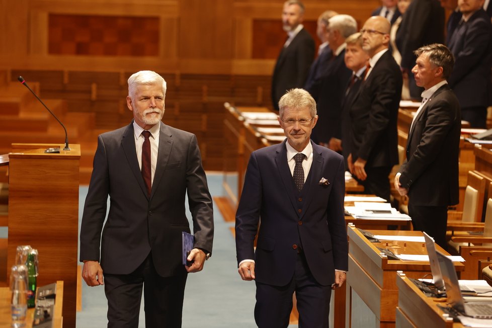 Prezident Petr Pavel s předsedou Senátu Milošem Vystrčilem (ODS) (2. 8. 2023)