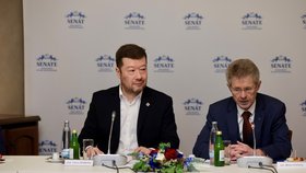 V Senátu se poprvé sešla vedení Senátu a nové Sněmovny v čele s Milošem Vystrčilem (ODS) a Tomiem Okamurou (SPD) (25.11.2025)