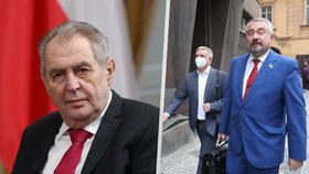 Prezident Miloš Zeman a advokát Nespala, doprovázející kancléře Mynáře