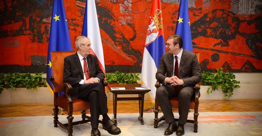 Český prezident Miloš Zeman se svým protějškem Aleksandarem Vučičem na státní návštěvě Srbska (11. 9. 2019)