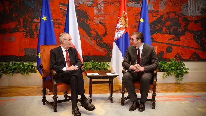 Český prezident Miloš Zeman se svým protějškem Aleksandarem Vučičem na státní návštěvě Srbska (11. 9. 2019)