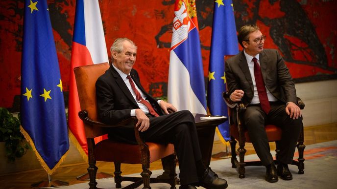 Český prezident Miloš Zeman se svým protějškem Aleksandarem Vučičem na státní návštěvě Srbska