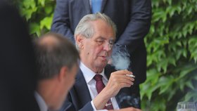 Miloš Zeman si na ambasádě Francie zapálil obligátní cigaretu.