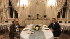 Prezident Miloš Zeman tradičně povečeřel s premiérem Andrejem Babišem. (13.11.2019)