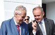 Český prezident Miloš Zeman (vlevo) a jeho slovenský protějšek Andrej Kiska 29. července 2018 před zámkem v Topoľčiankách, kam přijeli historickým vlakem z Hodonína. Jízda z rodiště prvního československého prezidenta Tomáše Garriqua Masaryka k zámku v jihoslovenské obci, který byl letním sídlem Masaryka, se stala součástí vzpomínkových akcí ke stému výročí vzniku Československa.